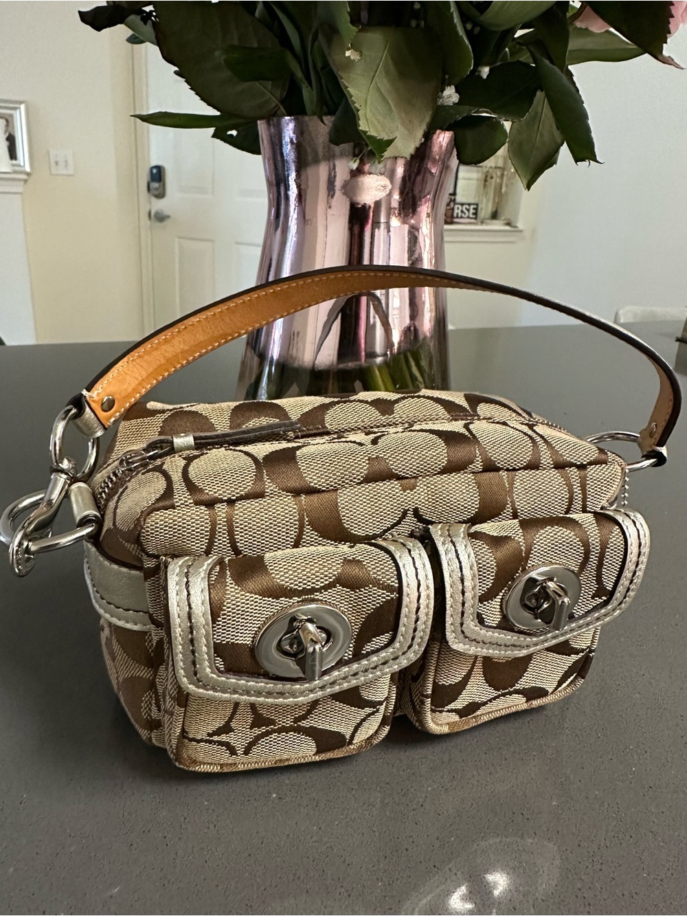 Vintage Coach Signature Canvas Twin Turnlock mini Bag in Brown